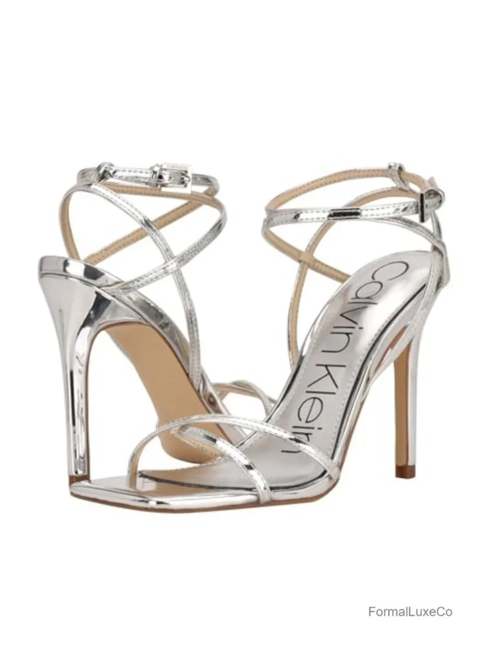 Sleek Stiletto Heeled Sandal with Square Toe and Ankle Strap